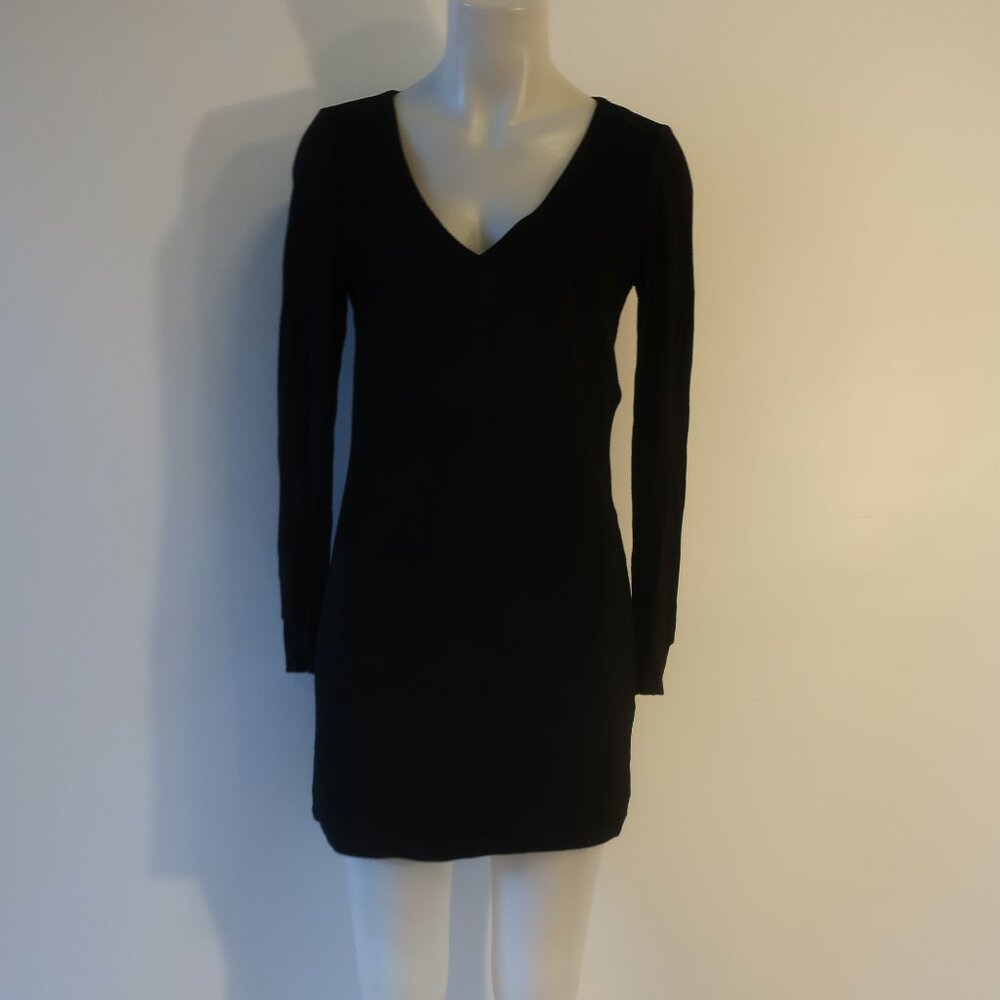 Womens Single Black V-Neck Mixed Media Suede Stretch Mini Shift Dress S